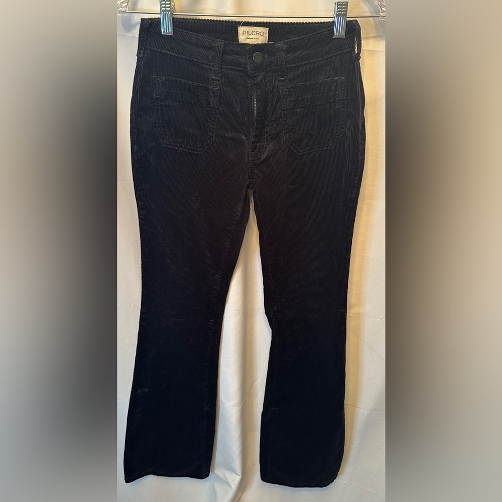 Pilcro Size 25 Icon Women’s Flare Corduroy Pants Mid Rise Front Pockets Black